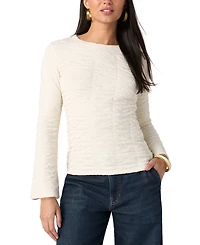 Liverpool Los Angeles Women's Crewneck Crinkled-Knit Flared Long-Sleeve Top