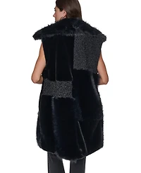 Dkny Women's Patch-Mix Mid-Length Collared Faux Fur Vest