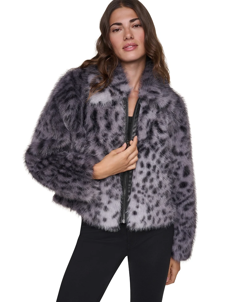 Dkny Women's Long-Sleeve Faux Fur Animal Print Jacket