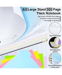 Danrong Hardcover Spiral Notebook 5 Subject College Ruled With Dividers Pen Loop