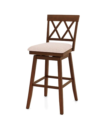Costway 29 Inch Bar Stool Wooden Chair with Contoured Backrest Swivel Padded Seat for Kitchen