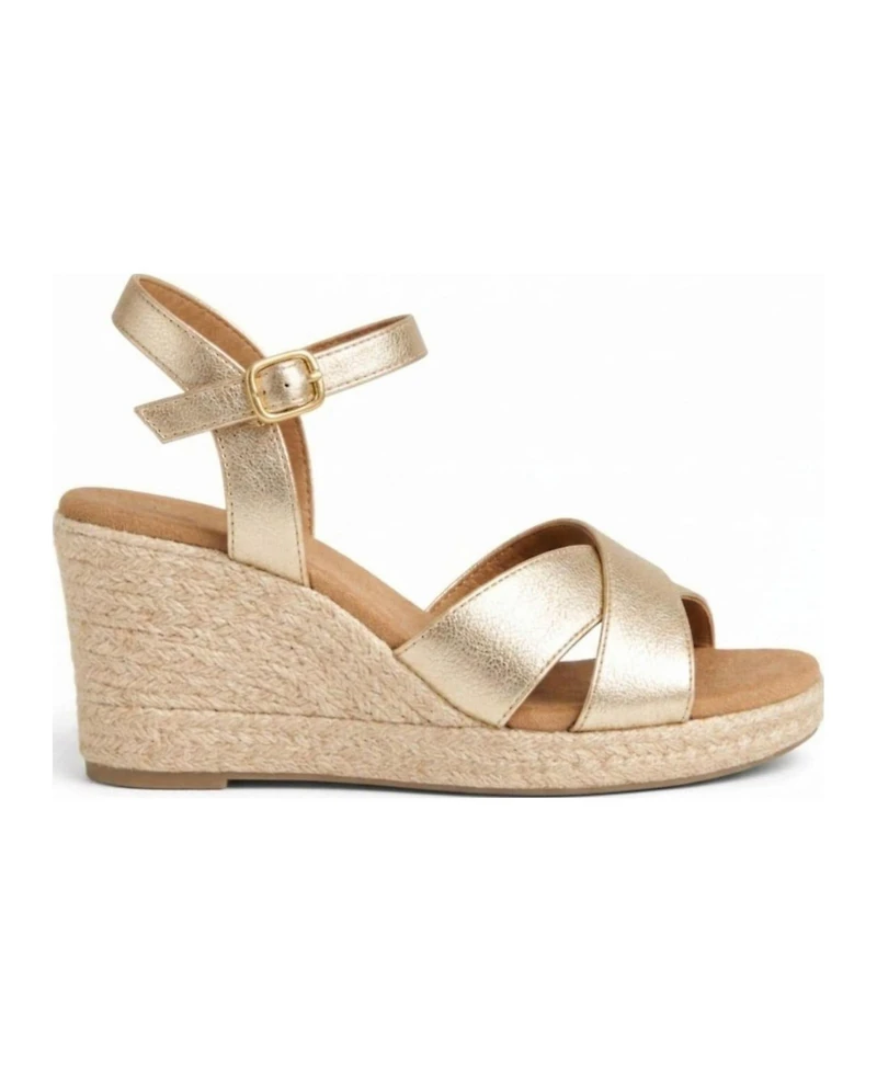 Menina Step Women's Jimena Double Band Gold Wedge Espadrilles