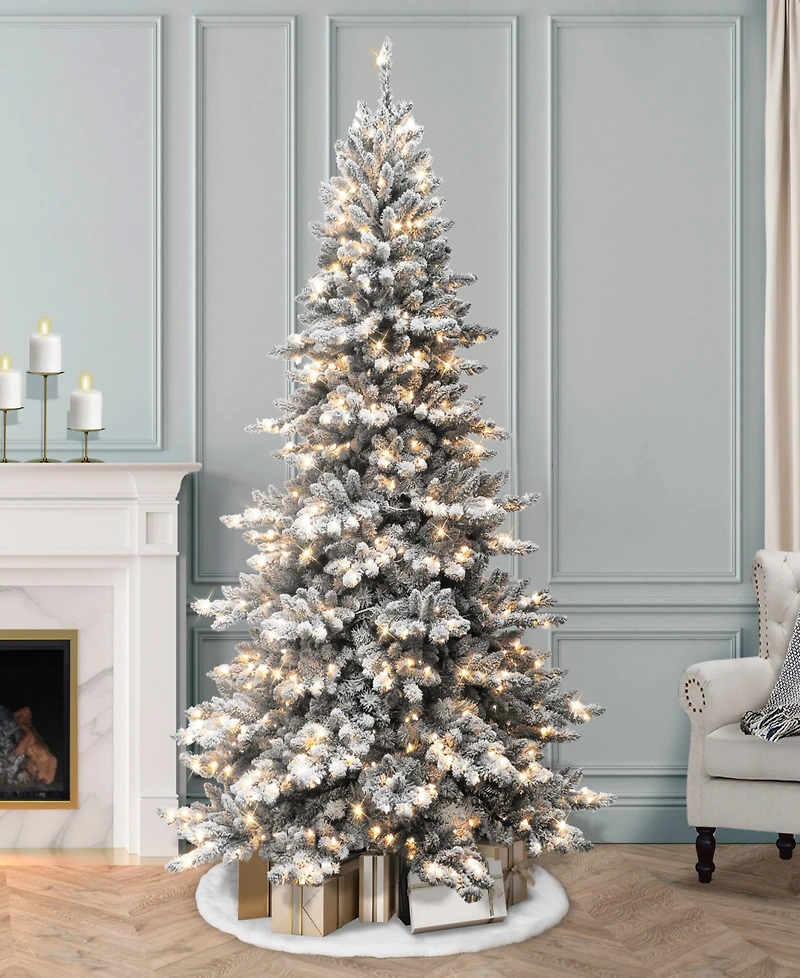 Puleo International 7.5' Pre-Lit Flocked Royal Majestic Spruce Christmas Tree
