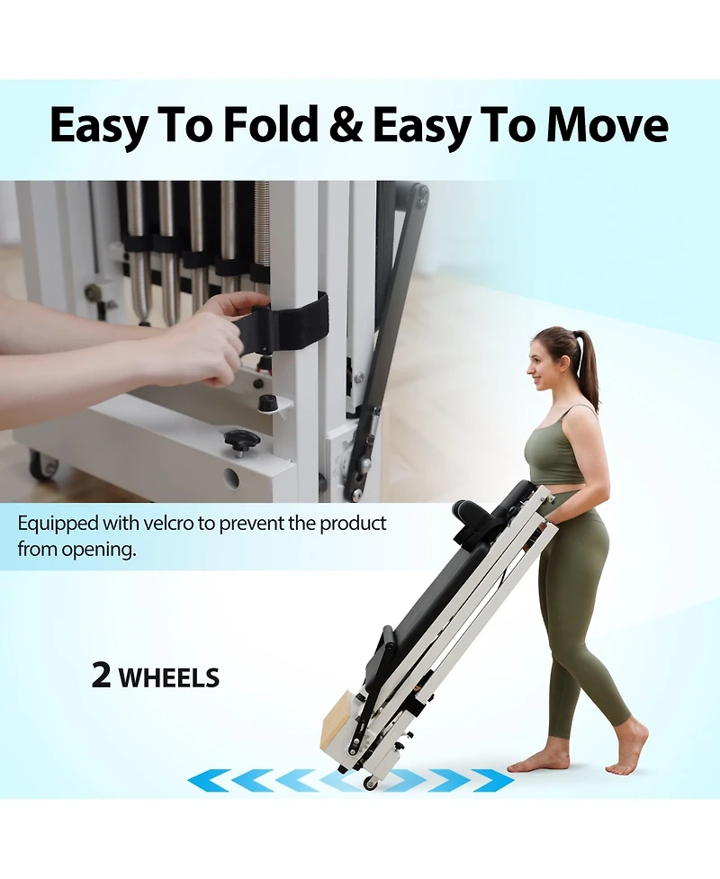 Mikolo 91" Adjustable Height Pilates Reformer – Piano Wire Springs, Jump Board, Foldable Design