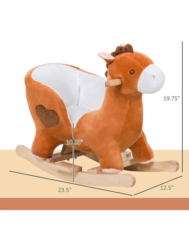 Glintex 12V Kids Electric Ride-On Horse with Sounds, Carrot Toy, Comb, Foot Pedal, Seat Storage, and Battery Power for Ages 1.5-3, Brown