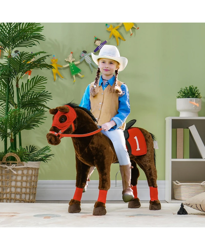 Glintex Ride-On Horse Toy with Neighing Sound, Independent Saddle & Stirrups, Holds 132 lbs, Ages 3-8