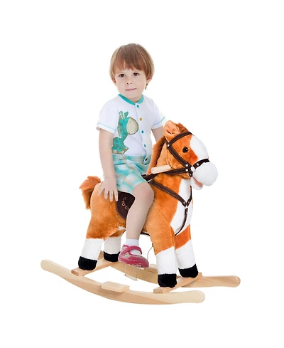 Glintex Poplar Wood Plush Rocking Horse with Realistic Sounds and Moving Tail, 88 lbs Capacity, Ages 3+