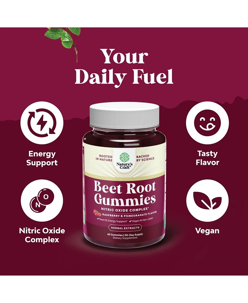 Nature's Craft Beet Root Gummies with Grapeseed, Pomegranate and Vitamin B12 | 60 Count