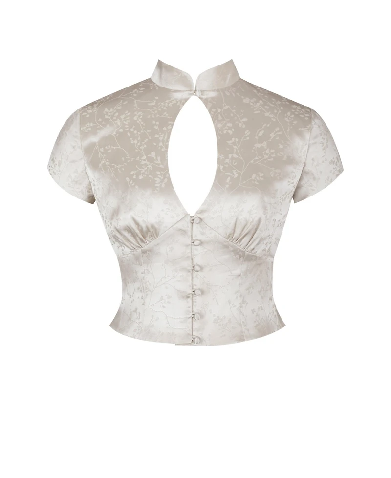 Miss Circle Women's Galilea Button-Up Floral-Print Keyhole Mandarin Collar Top