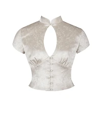 Miss Circle Women's Galilea Button-Up Floral-Print Keyhole Mandarin Collar Top