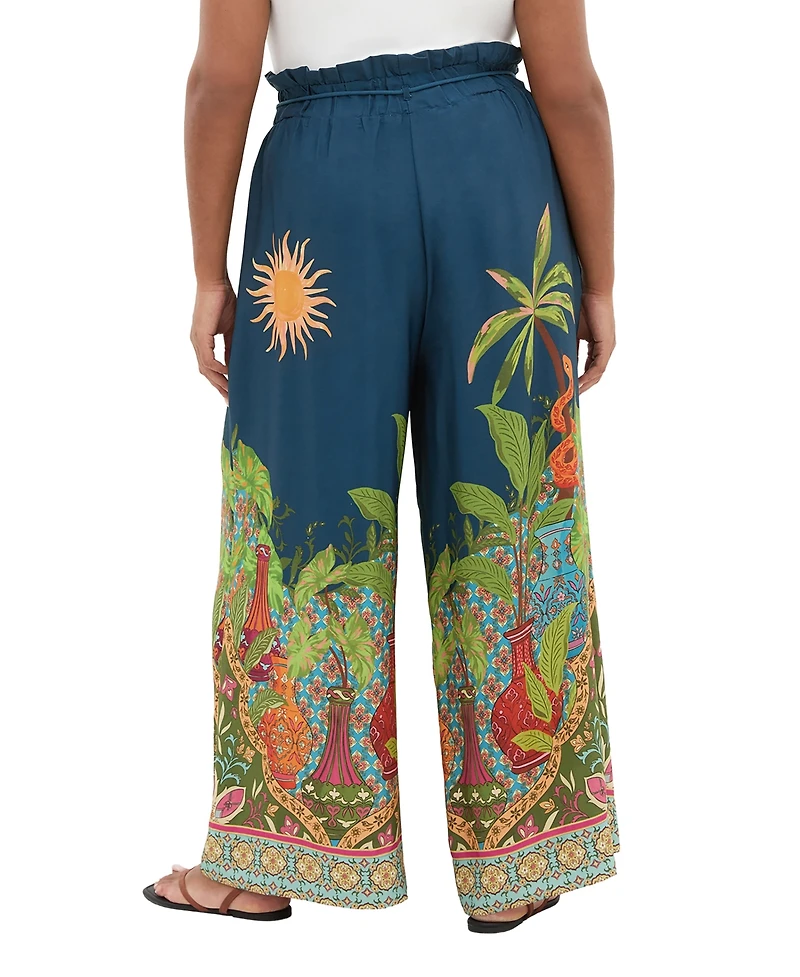 City Chic Plus Fools Paradise High-Rise Print Wide-Leg Pants