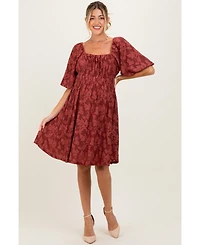 Pinkblush Women's Burgundy Floral Square Neck Dress