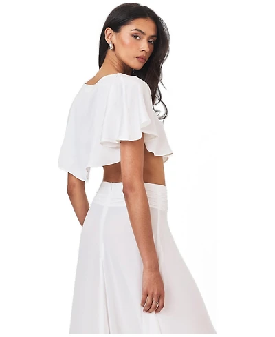 Miss Circle Women's Yarae Satin Boat Neck Short Sleeve Cape Top