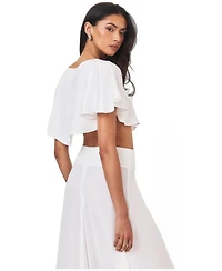 Miss Circle Women's Yarae Satin Boat Neck Short Sleeve Cape Top