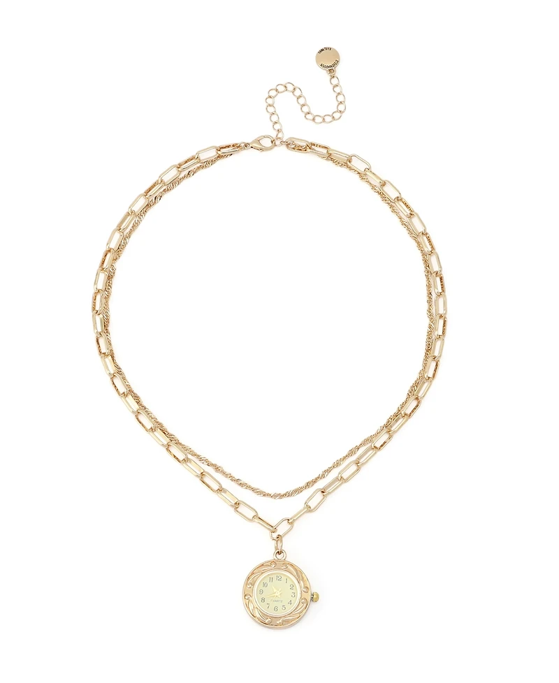 Steve Madden Cubic Zirconia Gold-Tone Paperclip Chain Layered Necklace