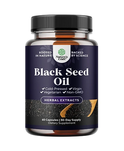 Nature's Craft Black Seed Oil Capsules Cold Pressed Nigella Sativa Black Cumin Seed Oil with Omega 3 6 and 9 and Thymoquinone 60 Count