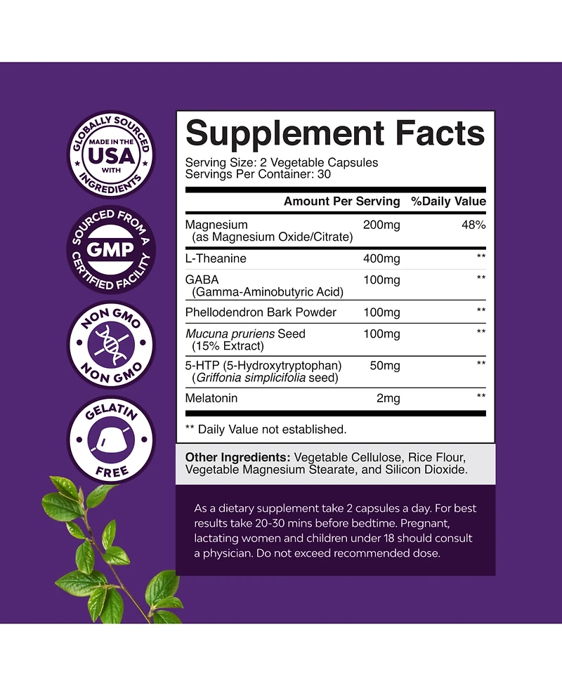 Nature's Craft Sleep Formula with Magnesium, L-Theanine and Gaba | 60 Count