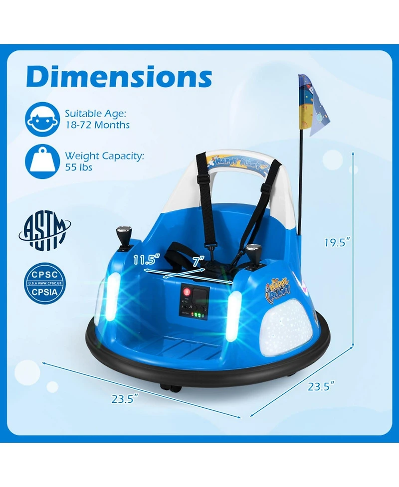 Sugift 12V Kids Ride on Bumper Car 360 Degree Spinning with Remote Control, Ages 18-72 Months