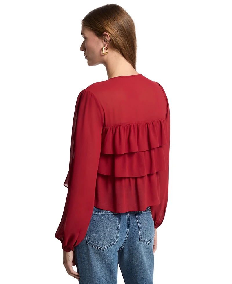 Michael Kors Women's Long-Sleeve Chiffon Ruffle-Tier Blouse