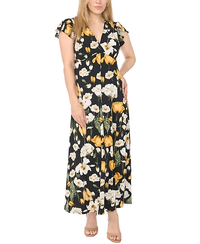 Msk Women's Surplice Flutter-Sleeve V-Neck Maxi Dress