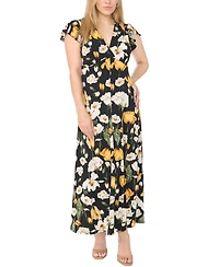 Msk Women's Surplice Flutter-Sleeve V-Neck Maxi Dress