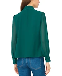 CeCe Women's Scallop-Trim Long-Sleeve Chiffon Blouse