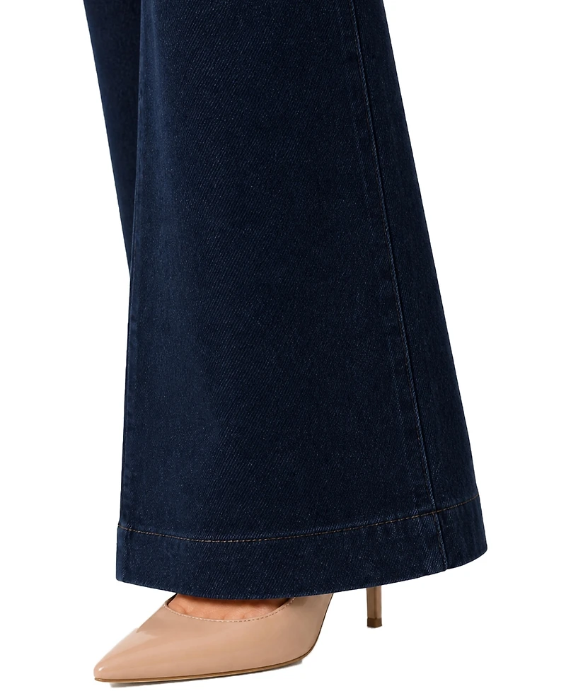 Indigo Poppy Women's Two Button Tummy Tuck High Rise Patch Pocket Tab Bootcut Jean