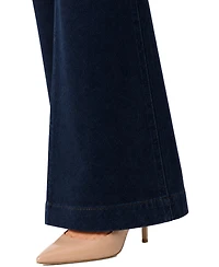 Indigo Poppy Women's Two Button Tummy Tuck High Rise Patch Pocket Tab Bootcut Jean