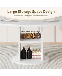 47.24 Inch Round Farmhouse Dining Table With 2 Tier Shelf, Seats 4 6 People, Wooden Frame, Sturdy Wood Base, Modern Circular Table For Kitchen