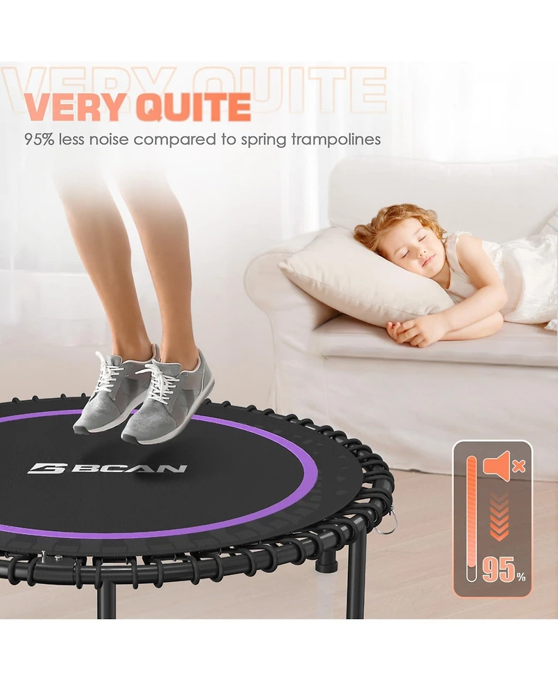 Bcan BT2 450LBS Foldable Mini Trampoline for Adults, 40 Inch Fitness Rebounder with Bungees, Quiet Stable Exercise Trampoline
