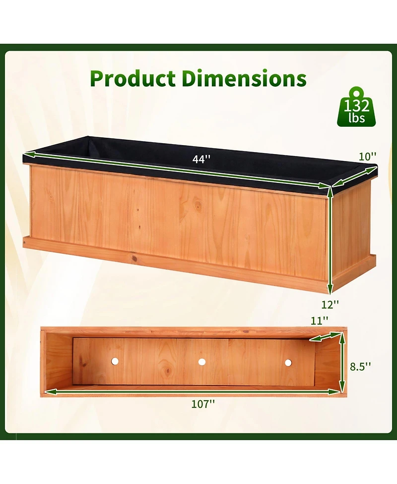 Gymax 2Pieces Wooden Raised Garden Bed With Drainage Holes and Liner Fir Wood Planter Box