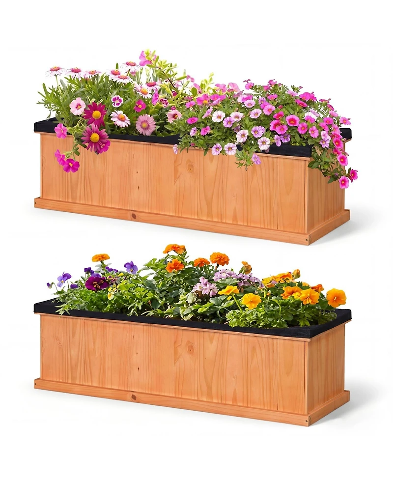 Gymax 2Pieces Wooden Raised Garden Bed With Drainage Holes and Liner Fir Wood Planter Box