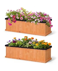 Gymax 2Pieces Wooden Raised Garden Bed With Drainage Holes and Liner Fir Wood Planter Box