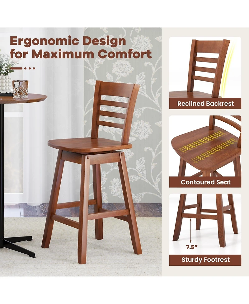 Mecale Counter Height Barstools Set of 2 with Footrest for Kitchen Island Bar