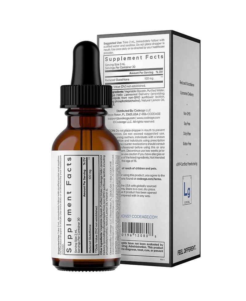 Codeage Nanofood Liquid Liposomal Glutathione, Reduced Glutathione, Lemon Flavor, Non-gmo, 2 Fluid Ounce