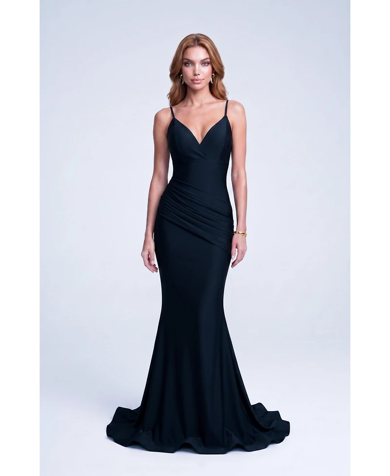 Jessica Angel Women's Plunge-Neck Ruched Mermaid Gown