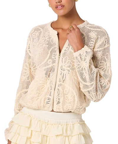 Astr the Label Women's Aeva Round Neck Long-Sleeve Crochet Bomber Jacket