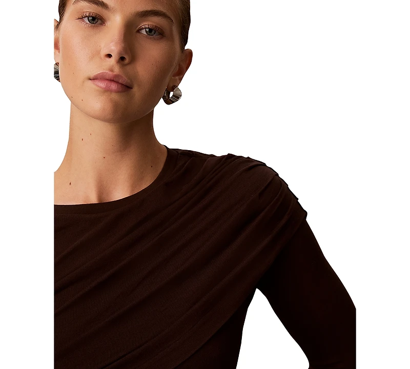 Calvin Klein Women's Long-Sleeve Wrap Rayon-Blend T-Shirt
