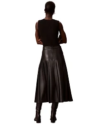 Calvin Klein Women's Pleated Midi High-Waisted Faux Leather Skirt