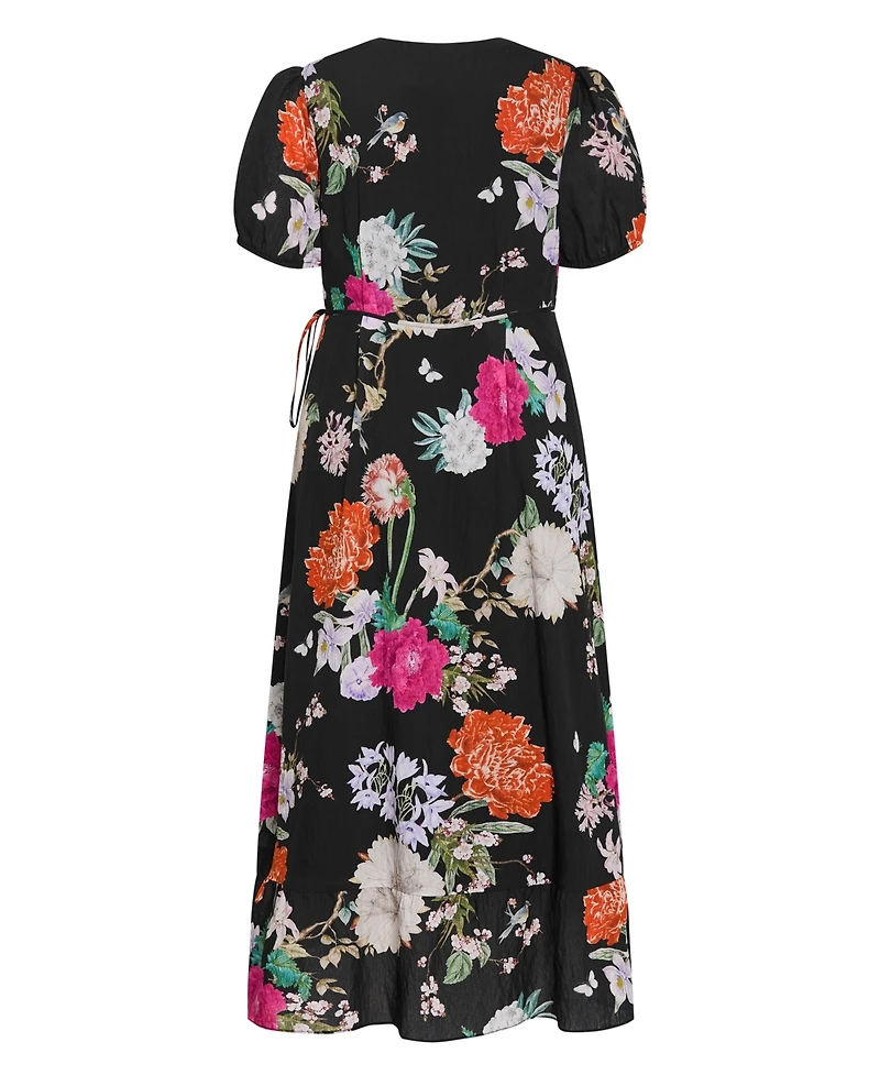 City Chic Plus Belle Floral-Print V-Neck Short-Sleeve Wrap Dress