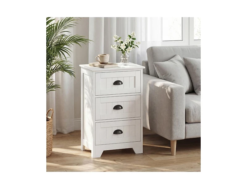 3 Drawers End Storage Wood Side Nightstand