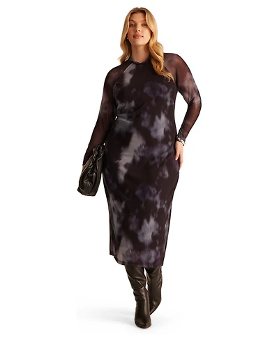 Estelle Plus Cove Tie-Dye Mesh Bodycon Midi Dress