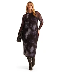 Estelle Plus Cove Tie-Dye Mesh Bodycon Midi Dress