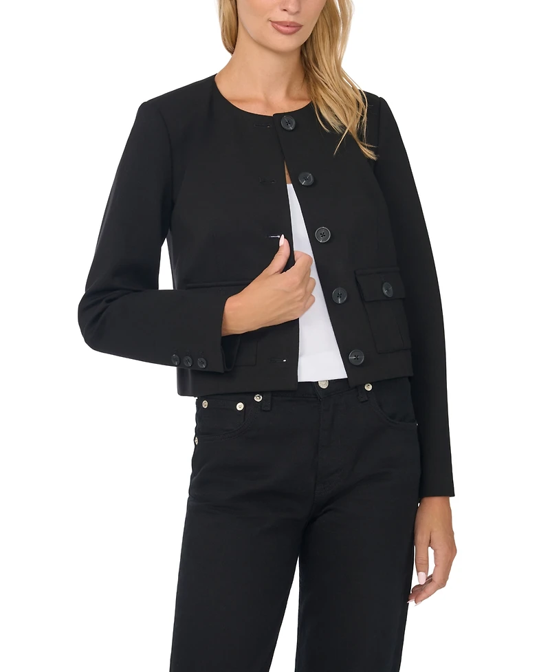 CeCe Women's Lady Long-Sleeve Cropped Patch-Pocket Jacket