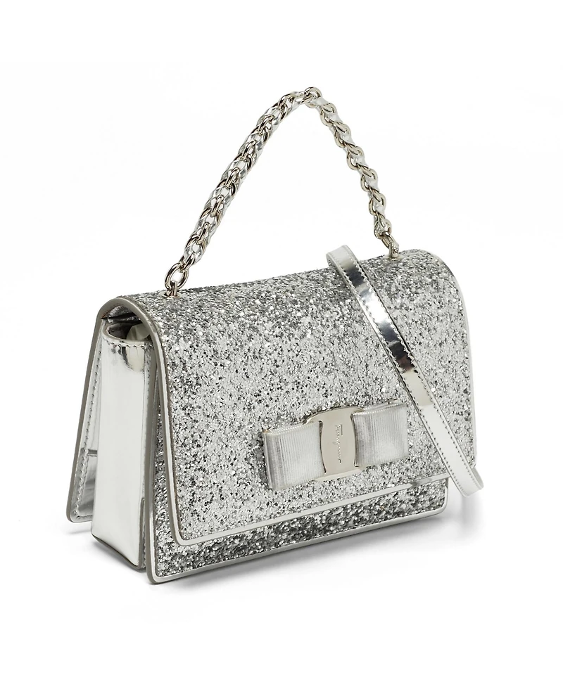 Pre-Owned Salvatore Ferragamo Women's Vara Bow Glitter and Leather Top Handle Crossbody Bag