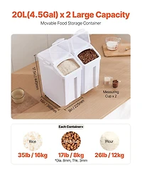 Sugift 4.5 Gallon Airtight Rice and Pet Food Storage Container 2 Pack with Wheels and Measuring Cups