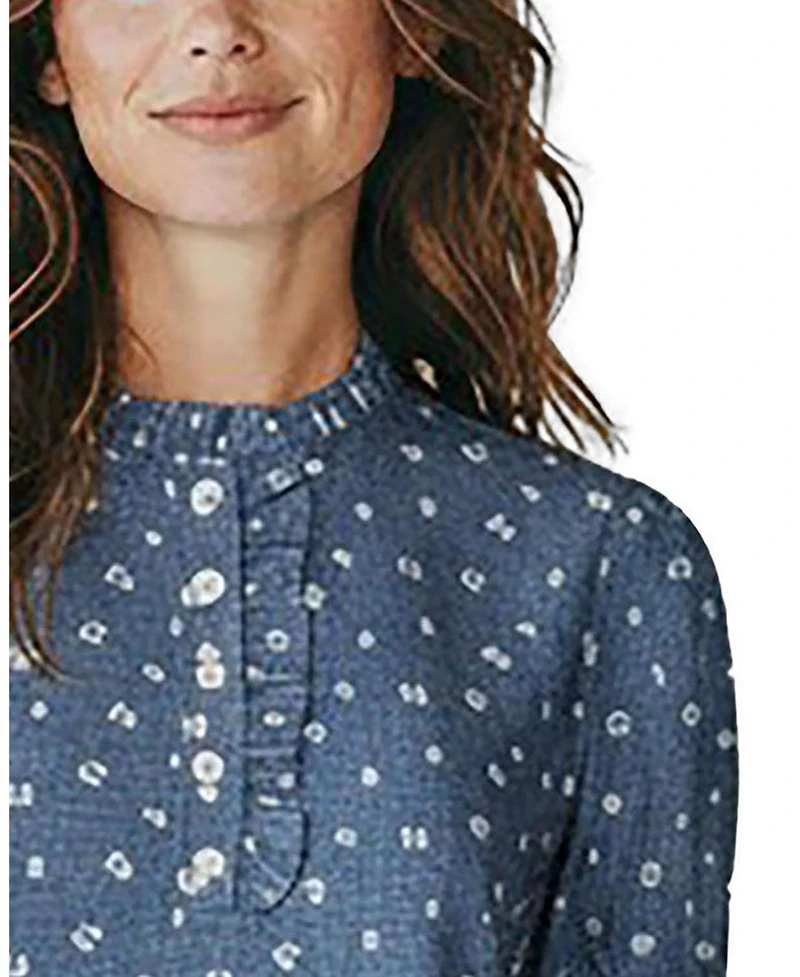 Hope & Henry Women's Chambray Puff-Sleeve Floral-Print Blouse
