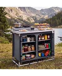 Sugift 6-Shelf Portable Aluminum Camp Kitchen Table and Storage Cook Station with Carry Bag