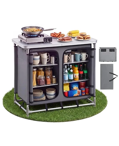 Sugift 6-Shelf Portable Aluminum Camp Kitchen Table and Storage Cook Station with Carry Bag