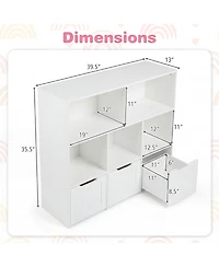 Gymax Toy Storage Organizer with 3 Movable Drawers 5 Open Cubbies and Hidden Wheels